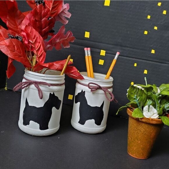 Hand Painted Glass Jars, Scottish Terriers - Picture 1 of 7